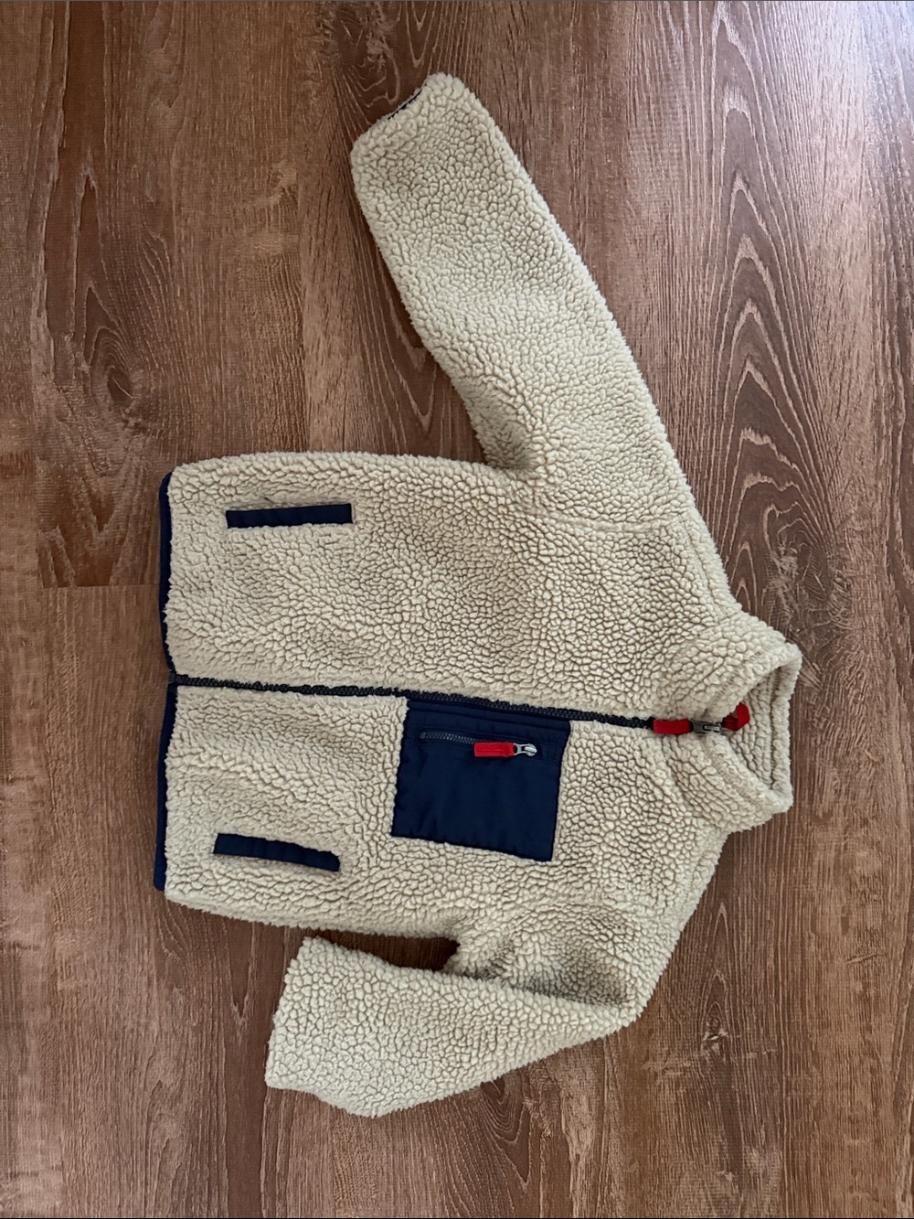 3T Kids Cream Sherpa Fleece Jacket with Navy Pocket